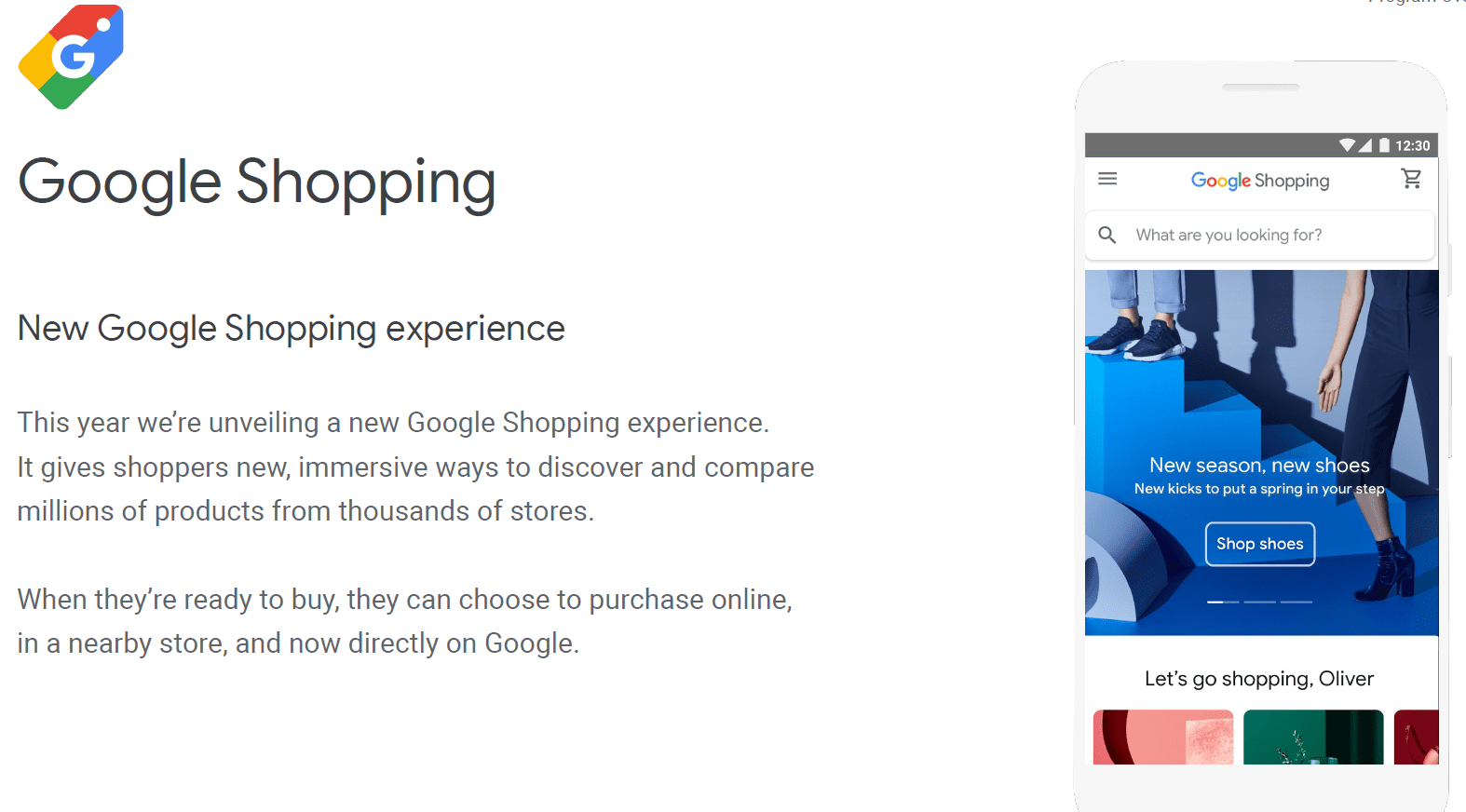 Screenshot with details of the new Google Shopping experience